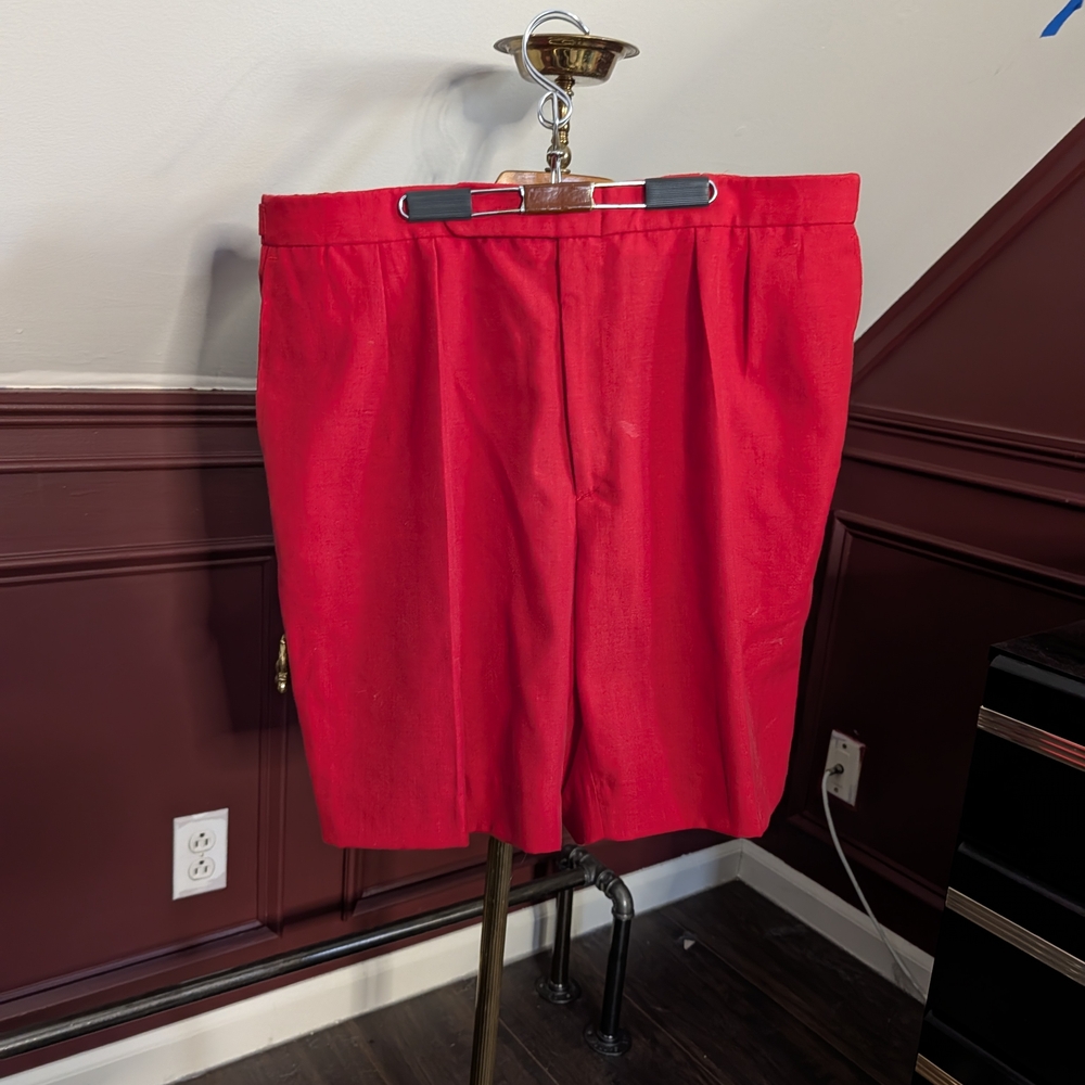 ISLANDER LINEN Vintage Pure Linen Red Bermuda Shorts Adjustable Waist English